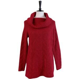 Dressbarn Westport  Red Cowl Neck Sweater Women's Cable Knit Medium